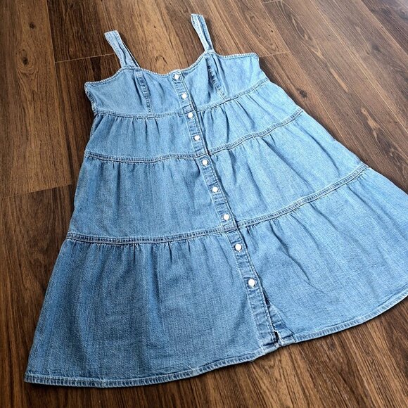 💙 Levi's Denim Jean Tiered Dress Size L 100% Cotton Western Coastal Cowgirl Cou - Picture 5 of 8